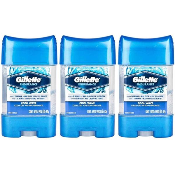 Gillette Clear Gel Desodorante Gel Cool Wave 82g (Kit C/03)