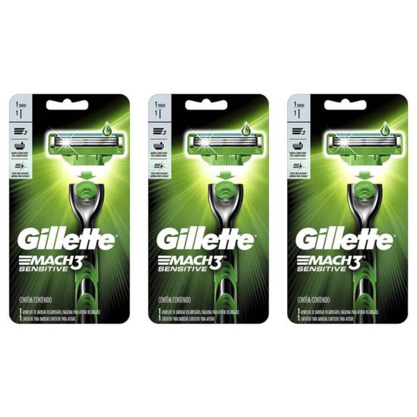 Gillette Mach3 Sensitive Aparelho de Barbear C/1 (Kit C/03)