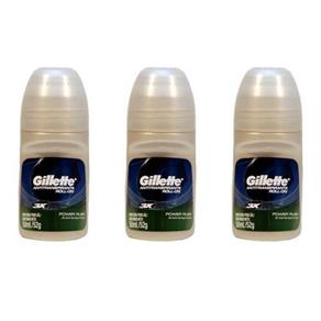 Gillette Power Rush Desodorante Rollon 50ml - Kit com 03