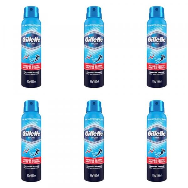 Gillette Pressure Defense Desodorante Aerosol Jato Seco 150ml (Kit C/06)