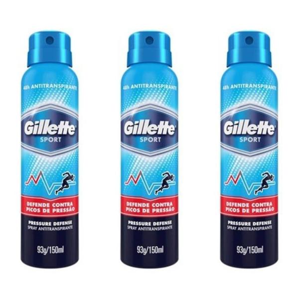 Gillette Pressure Defense Desodorante Aerosol Jato Seco 150ml (Kit C/03)