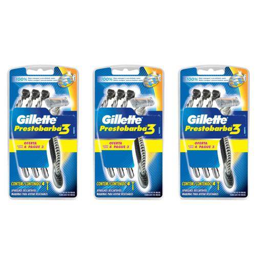 Gillette Presto3 Aparelho de Barbear C/4 (kit C/03)