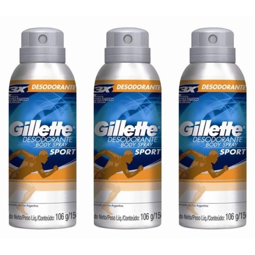 Gillette Sport Triumph Desodorante Aerosol Jato Seco 150ml (kit C/03)