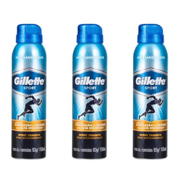 Gillette Sport Triumph Desodorante Aerosol Jato Seco 150ml (Kit C/03)