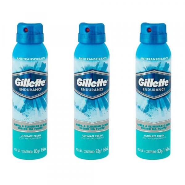 Gillette Ultimate Fresh Desodorante Aerosol Jato Seco 150ml (Kit C/03)