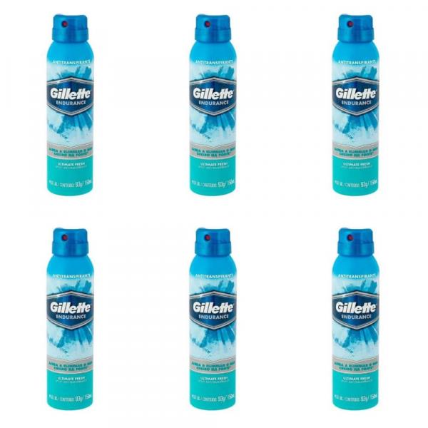 Gillette Ultimate Fresh Desodorante Aerosol Jato Seco 150ml (Kit C/06)