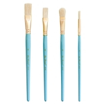 4 PCS / Set Céu Azul Madeira dura óleo de cabelo da escova de pintura com tubo de alumínio banhado a ouro