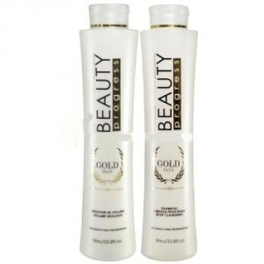 Gold Plus Beauty Progress Escova Progressiva Shampoo 500ml e Redutor de Volume 1L