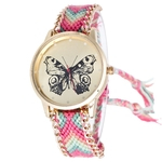 Gostar Casual Tecido Belt Magro borboleta Dial Quartz relógio de pulso por Mulheres menina