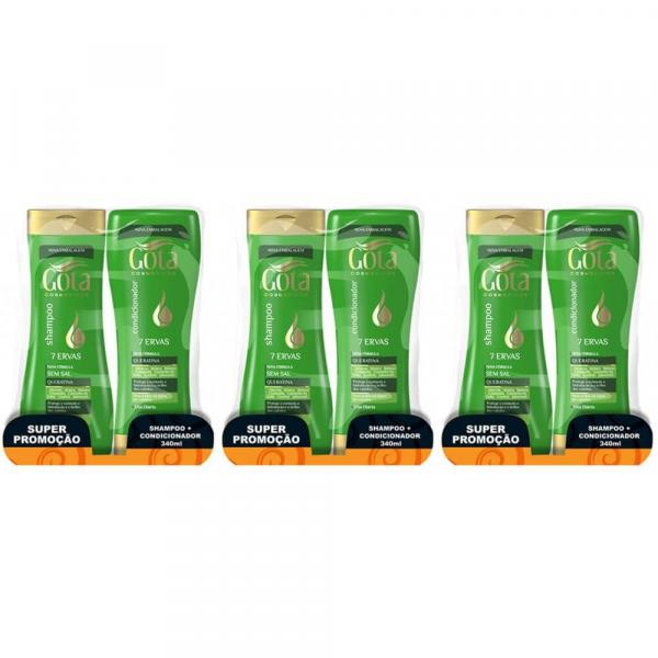Gota Dourada 7 Ervas Shampoo + Condicionador 340ml (Kit C/03)