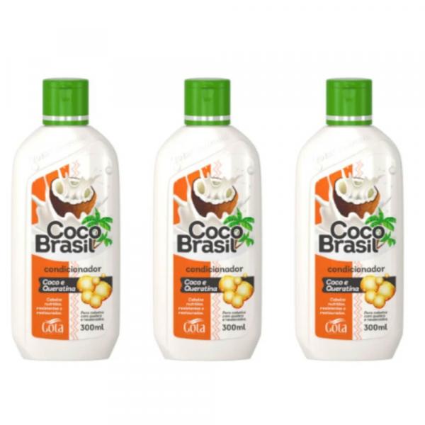 Gota Dourada Coco Brasil Shampoo Queratina 300ml (Kit C/03)