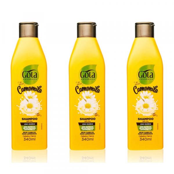 Gota Dourada Uso Diário Shampoo Camomila 340ml (Kit C/03)