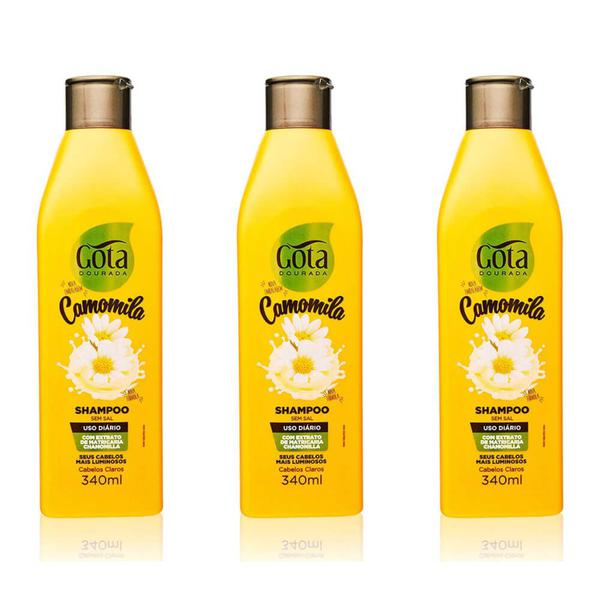 Gota Dourada Uso Diário Shampoo Camomila 340ml (Kit C/03)