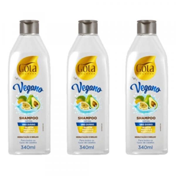 Gota Dourada Vegano Shampoo Uso Diário 340ml (Kit C/03)