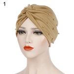 Grânulos De Moda Mulheres Muçulmanas Cruz Chapéu De Turbante Plissado Cap De Cor Sólida Hijab Headwrap