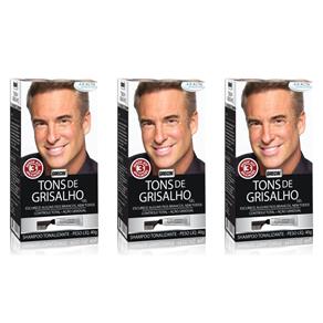 Grecin Tons de Grisalho Shampoo Tonalizante 40g - Kit com 03
