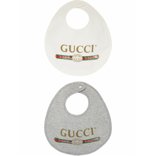 Gucci Kids Conjunto de Babador de Algodão com Logo Gucci - Cinza