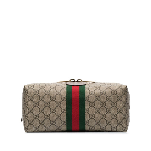 Gucci Ophidia GG Supreme Leather-trimmed Logo-print Canvas Wash Bag - Marrom
