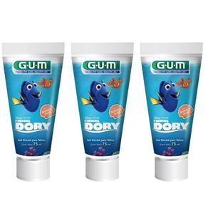 Gum Disney Dory Creme Dental Infantil com Fluor Bubble Gum 75ml - Kit com 03