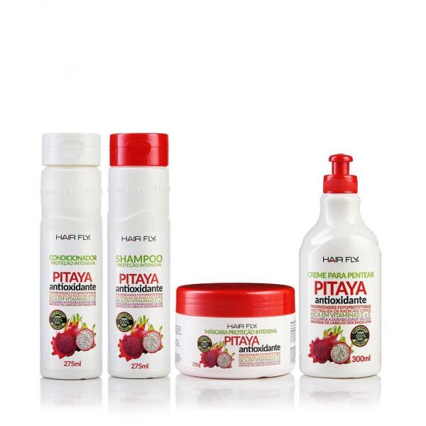Hair Fly Shampoo,Condicionador,Creme de Pentear e Máscara Proteção Intensiva Pitaya