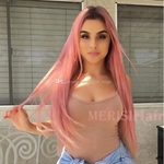Halloween Middle Part Cosplay Wigs 2 Tones Long Straight Lace Front Wigs Dark Roots Ombre Rose Pink Synthetic Wigs For Women Heat Resistat