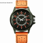 Hannah Martin Men Army Date Leather Stainless Steel Sport Quartz Wrist Watch