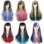 Harajuku Cosplay Cool Gradient Green Animation Dyed Cos Wig Night Field European and American Hair Sets Popular Long Straight Hair