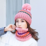 Hat forma integrada Mulheres Winter Knit Lenço Pompom colorido lã quente Faixa de Cap