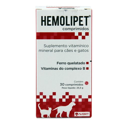 Hemolipet 30 Comp Avert Suplemento Cães e Gatos