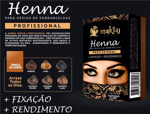Henna para Design de Sobrancelha Profissional Makiaj (Castanho Médio)