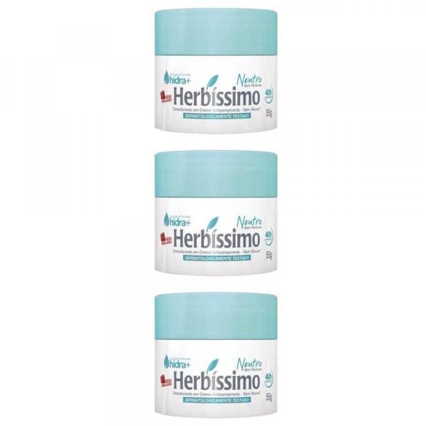 Herbíssimo S/ Perfume Desodorante Creme 55g (Kit C/03)