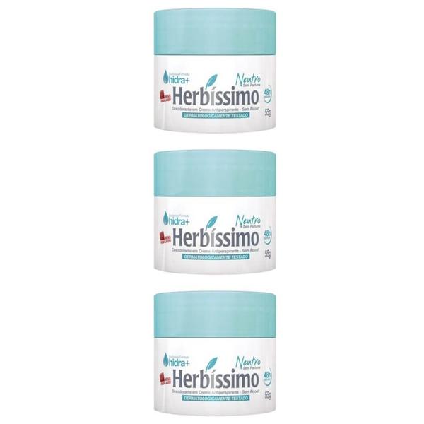 Herbíssimo S/ Perfume Desodorante Creme 55g (Kit C/03)