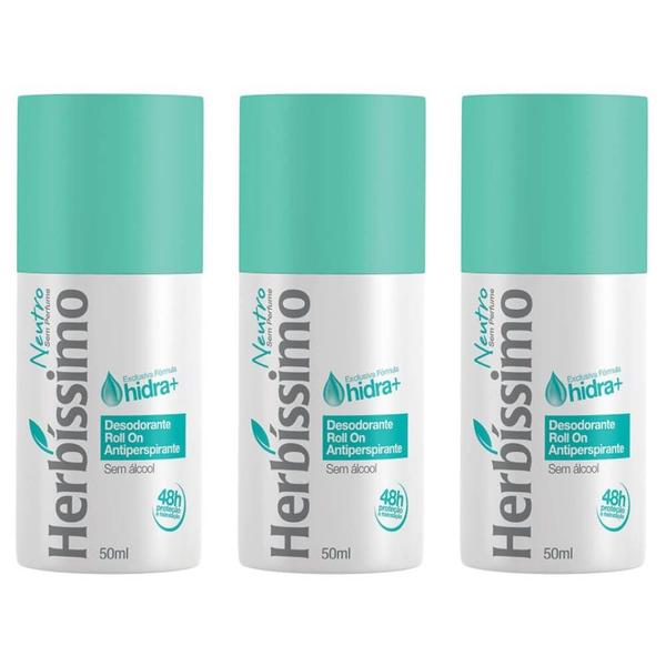 Herbíssimo S/ Perfume Desodorante Rollon 50ml (Kit C/03)