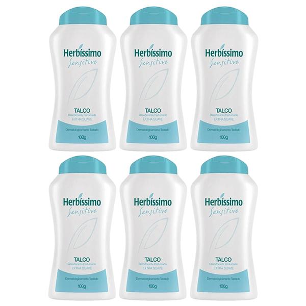 Herbíssimo Sensitive Talco Desodorante Perfumado Pele Suave e Cheirosa o Dia Todo Combo 6x 100g - Dana