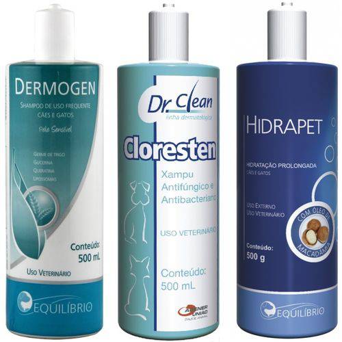 Hidrapet Creme Hidratante 500 Ml+ Shampoo Cloresten 500 Ml + Dermogen 500grs Kit Agener