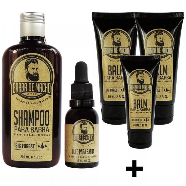 Homem de Respeito Kit Barba Shampoo + Oléo + 3 Balm - Barba de Macho