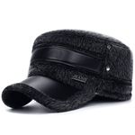 Homem Inverno Engrosse Proteção de orelha Cap Marinha Oriente Quente Aged Hat Male Artificial cabelo liso