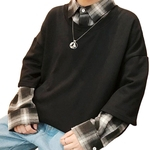 Homem mangas compridas xadrez oversize bonito falso duas peças camisola moda hoodies Redbey