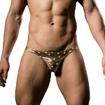 Homem Sexy Roupa Interior Breve Baixo Ascensão Bronzeamento Estrela Metálico Brilhante Biquíni Ouro L