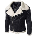 Homens Cashmere Faux Leather Coat Diagonal Zipper Magro Big lapela PU Overcoat Jacket