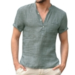 Homens cor sólida lençóis de algodão camisa curto T-shirt da luva respirável Moda