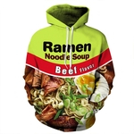 Homens cor vívida mão-puxado hoodies mornos Noodles impressão 3D