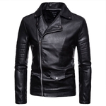 Homens da motocicleta PU Leather Coat Oblique Zipper lapela sólida Jacket Cor Outono Inverno