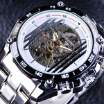 Homens de aço inoxidável relógios delicados ocos de luxo relógio de pulso mecânico transparente de luxo