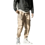 Homens Hip-hop Multi-Pockets calças de carga sólida Lápis Cor Calças Sports Calças Casual soltos