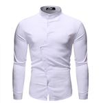 Men Irregular Oblique Button Shirt Long Sleeve Solid Collar Stand Collar Slim Casual Tops