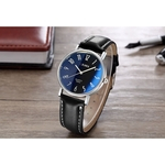 Homens Moda Waterproof Casual Blue Glass Belt Movimento Quartz Assista Rodada Dial Relógio de pulso presente
