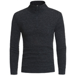 Homens Simples Casual cor sólida Magro Knitting Sweater Zipper Neck Long Sleeve Pullover Tops