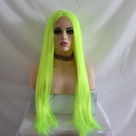 Hot Selling 180% Density High Temperature Long Straight Neon Green Cosplay Wigs Middle Part Glueless Synthetic Lace Front Wigs for Women