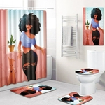 Mulheres Impressão Africano WC Pad Tampa Bath Mat Shower Curtain Set Set 5-Piece